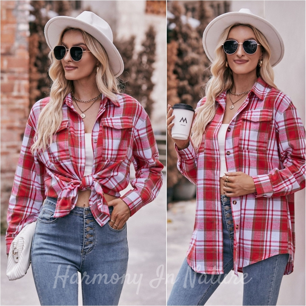 Vivian Plaid Button-Down Shirt - Red